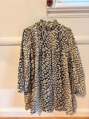 Ganni Cream and Navy Abstract Print Blouse